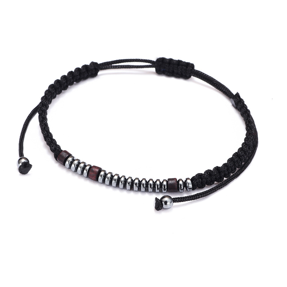Hand-woven Morse Code Black Gallstone Wooden Bead Couple Alphabet Number Combination Bracelet for Men ddmymoon