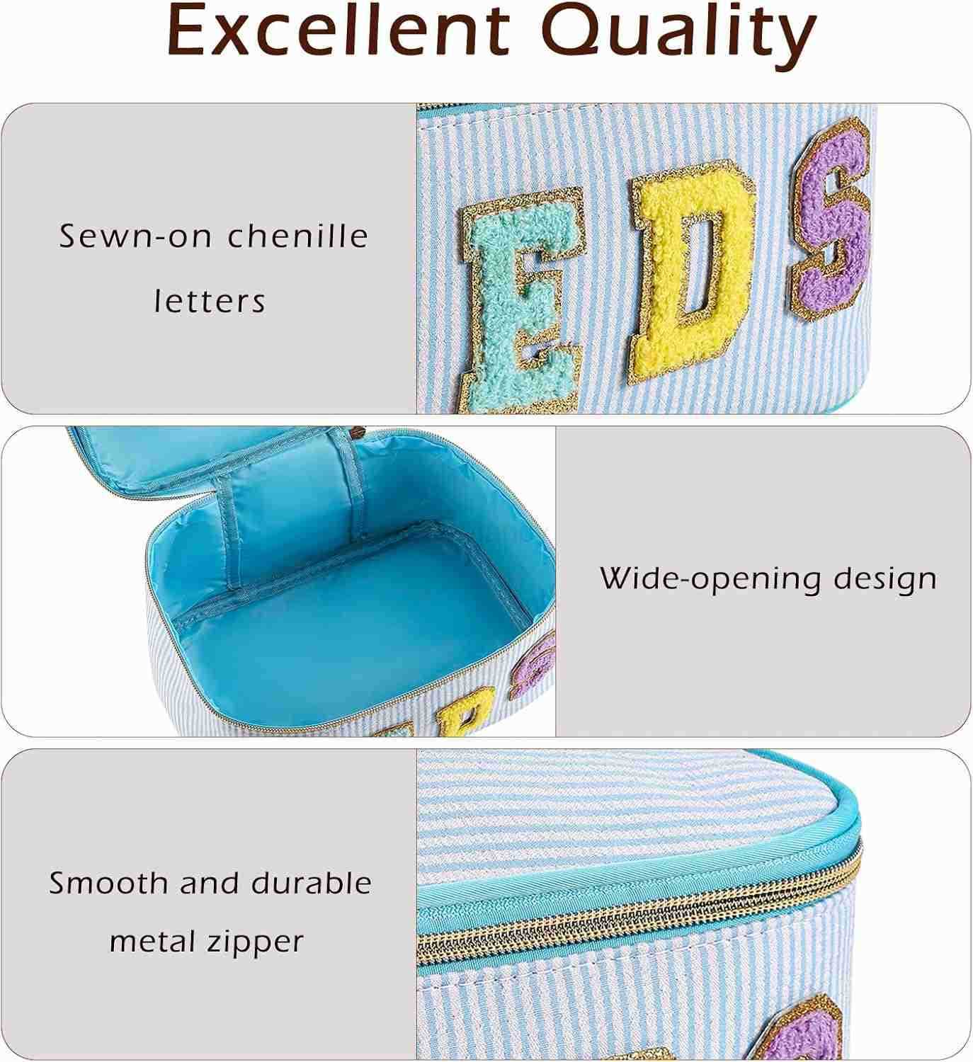 Letter MEDS Makeup BagLarge Size Striped Medicine RX Cosmetic Bag with Top Handle Aesthetic Seersucker First Aid Travel Organizer Bag for Women Girls0