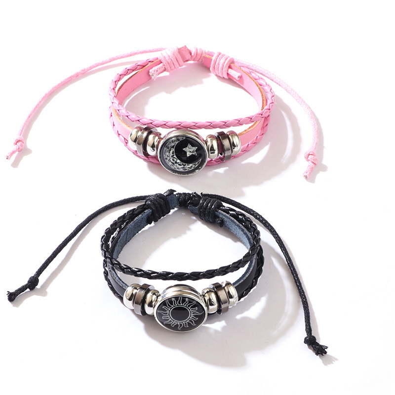 Hot Selling Sun Moon Lovers Time Leather Punk Multi-layer Beaded Braided Bracelet Couple Gift ddmymoon