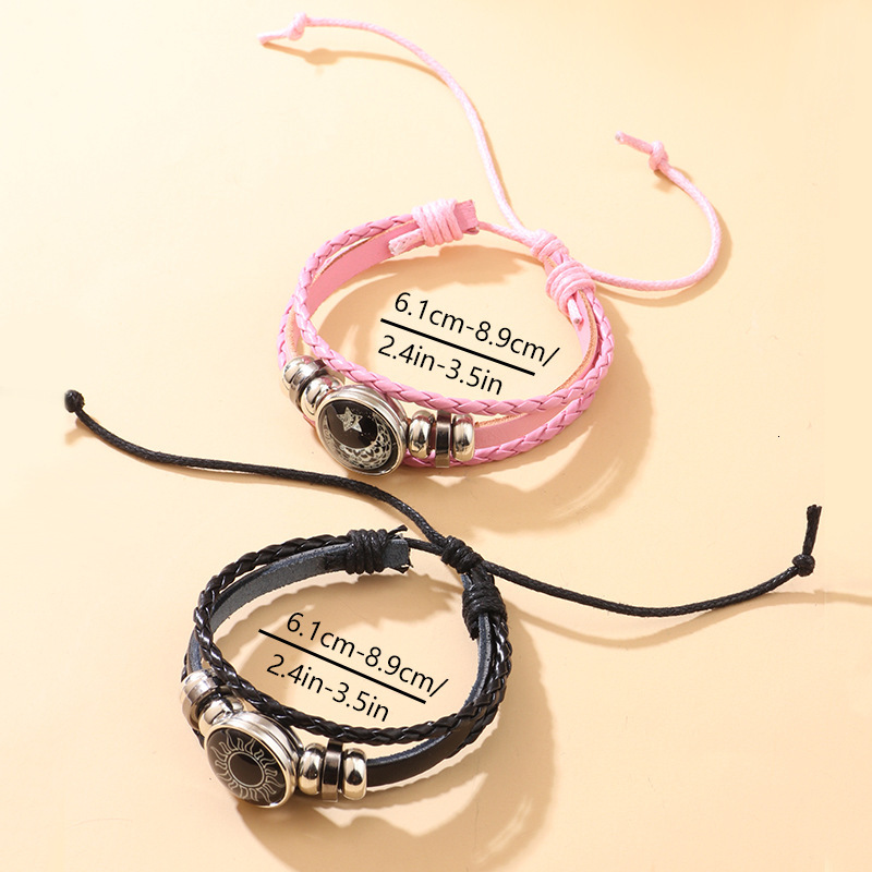 Hot Selling Sun Moon Lovers Time Leather Punk Multi-layer Beaded Braided Bracelet Couple Gift ddmymoon