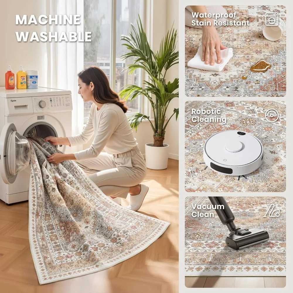 Vintage Orange 8x10 Area Rugs for Living Rooms with NonSlip and Washable Features StainResistant Home Decor C250913