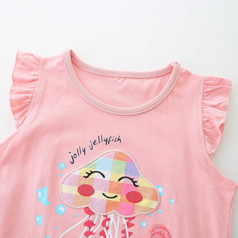 Girls Short Sleeve Set 25 Summer New Children's Clothing Girls Toddler Jellyfish Embroidered T-shirt Two-piece Set