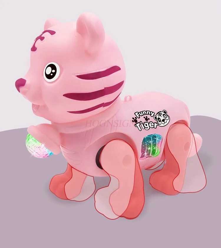 Electric leash cartoon tiger glowing music little flower cat childrens toy can run and walk C250913