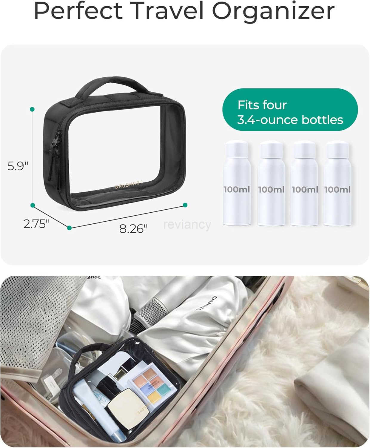 Clear TSAApproved Toiletry Bag Large Opening Quart Sized Makeup Bag with Handle Double Zipper Clear Cosmetic Organizer for WomenW250913