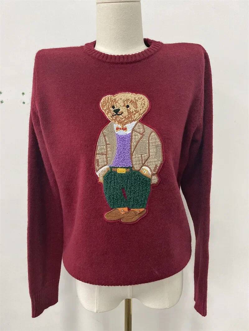 Zekye Winter Women's Clothing Bear Embroidery Round Neck Slim Fit Sweater Cartoon College Style Knitted Oversized Y2k dongdumaoyi
