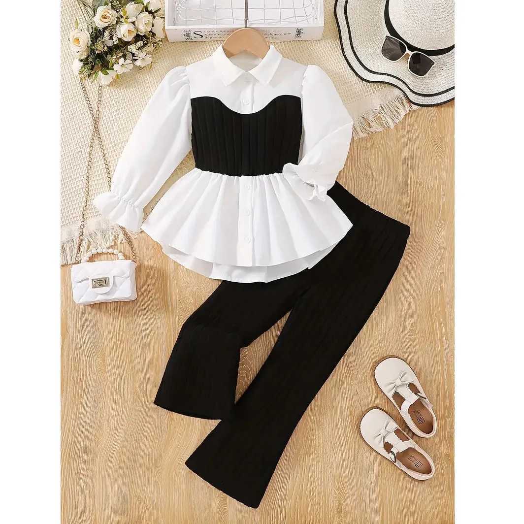 Girls Knit Long Sleeve Shirt Top Stretchy Knit Pants 2Pcs Set Casual Winter Outfit Toddler Kids Clothes For 3 4 5 6 7 8 9 10Y C250913