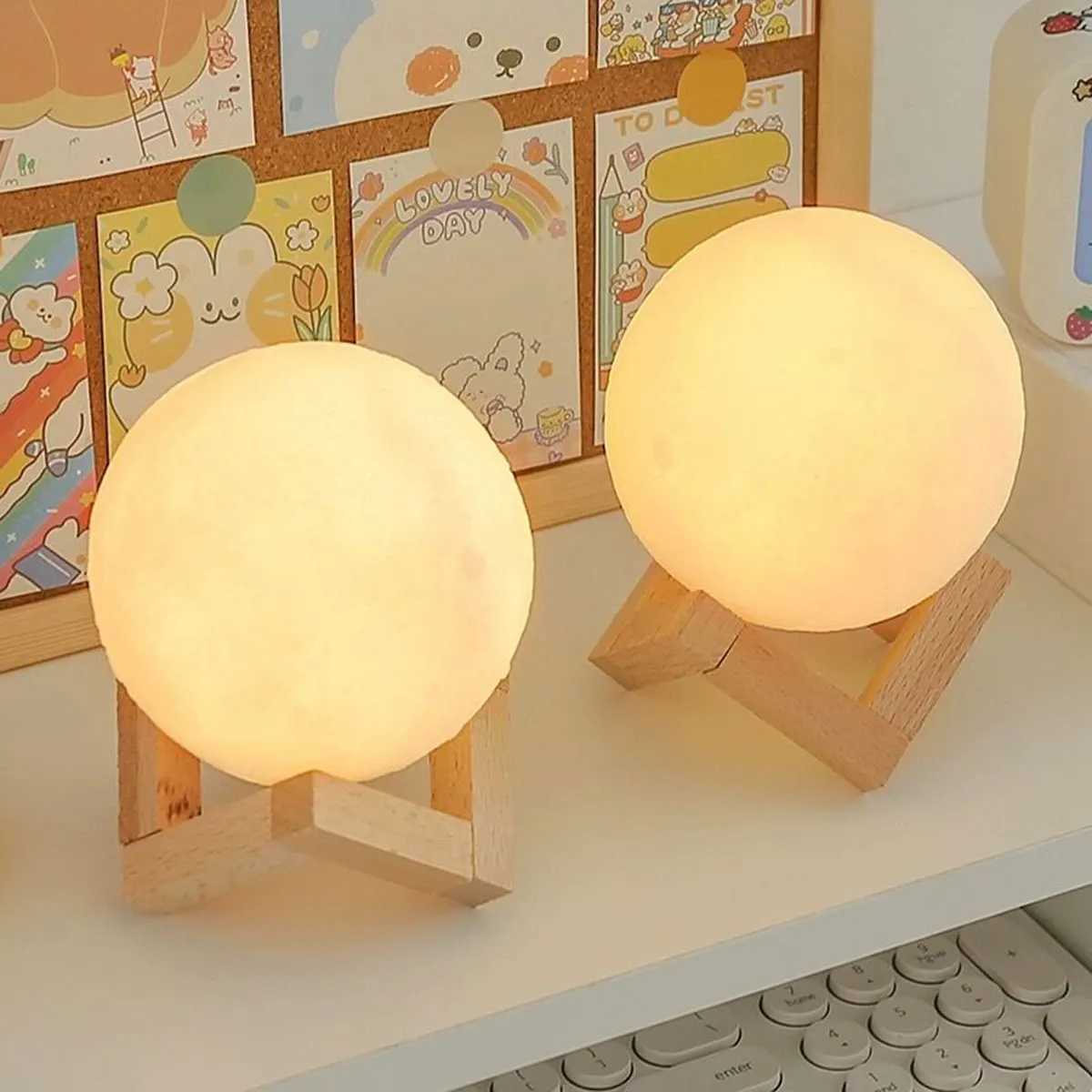 8cm Moom Night Light Romantic Atmosphere Creative Gift Moon Light LED Bedroom Bed Decoration Ambiance Light Lamp Soft Warm Light C251122