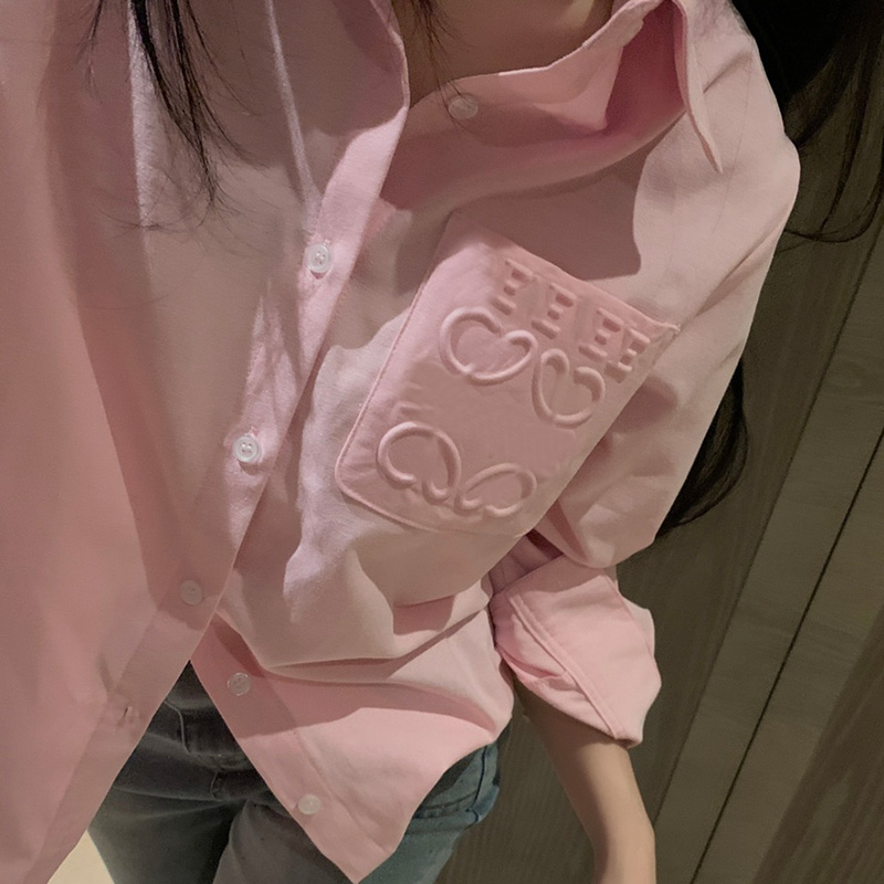 Luxury Pink Letters Women Blouse Shirt Designer Long Sleeve Buttons Shirts Summer Autumn Casual Daily Street Style Tops