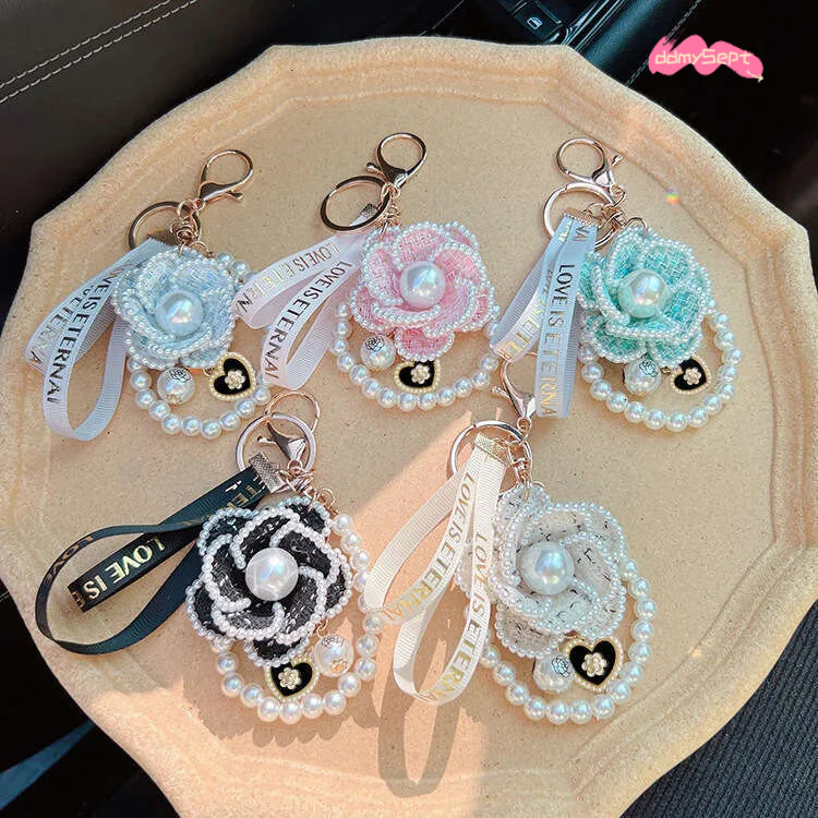 Korean Style Pearl Element Camellia Keychain Bag Pendant Creative Independent Design Product ddmythur