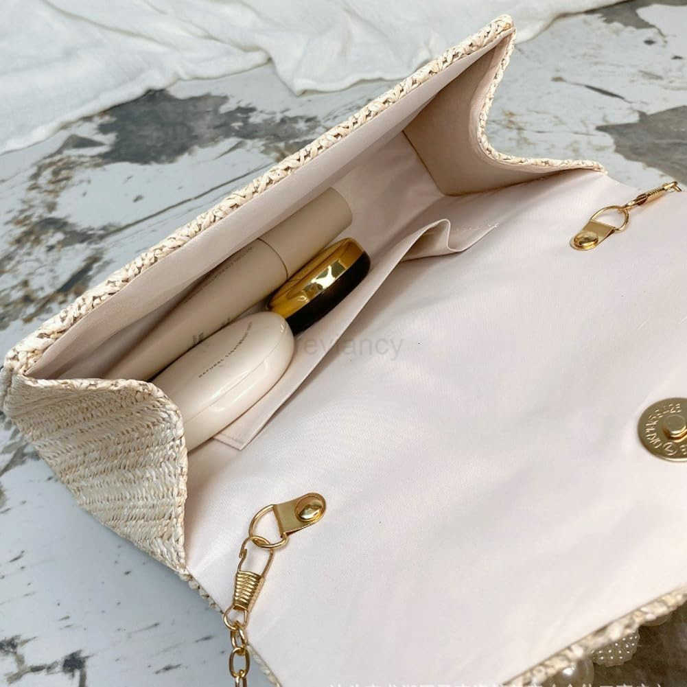 Straw Evening Handbag for Women Exquisite Pearl Beaded TopHandle Purse Small Satchel Purse Woven Clutch Bag 2025W250913