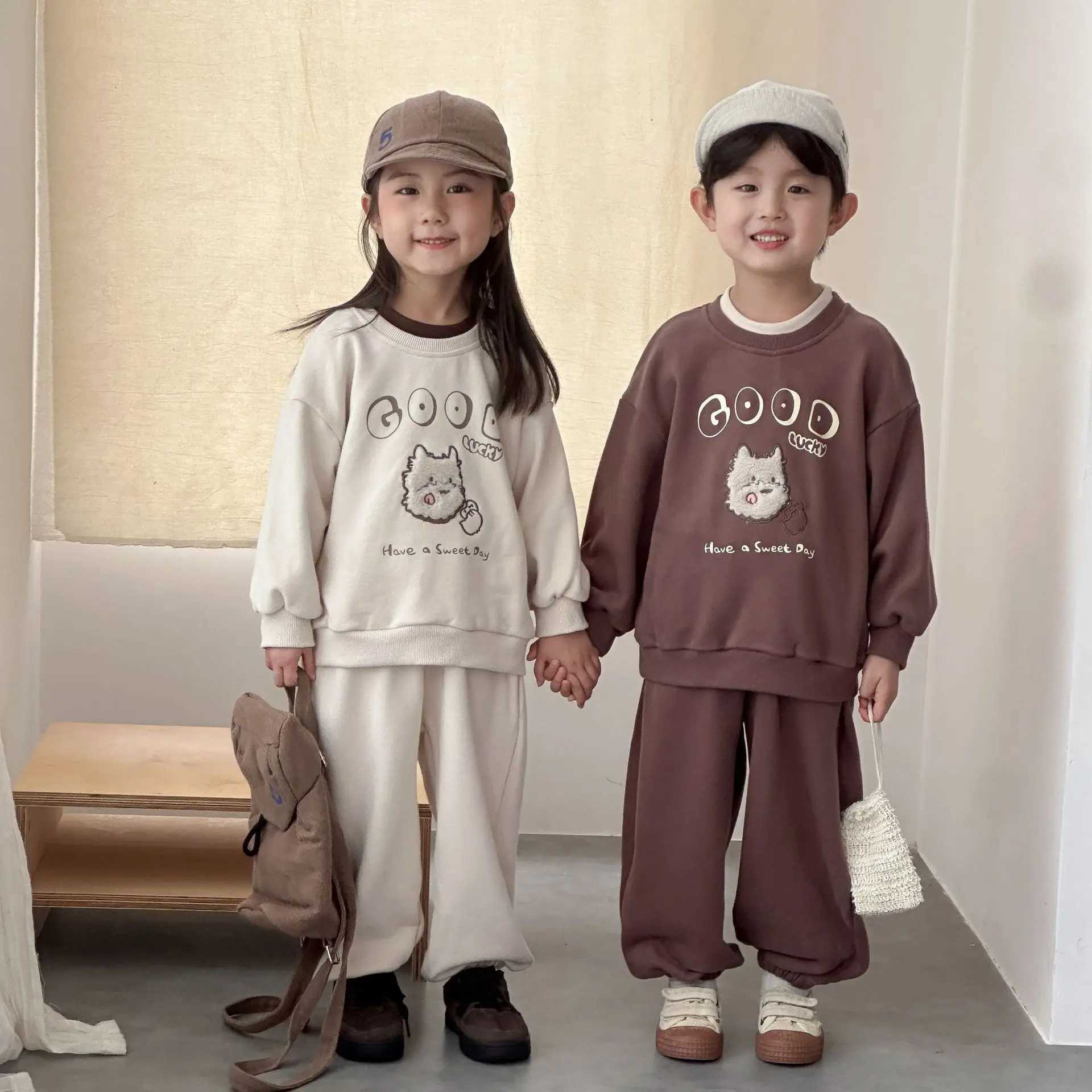 Kids Baby Boy Sport Sets Autumn Cartoon Embroidery TopElastic Waist Pants Baby Boy Sets Long Sleeves Toddler Boys Twopiece Set C250913