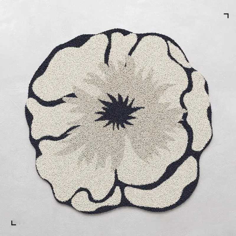 VIKAMA Round Simple Flower Faux Cashmere Floor Mat DirtResistant Bedroom Bedside Study Carpet Home Decoration C250913