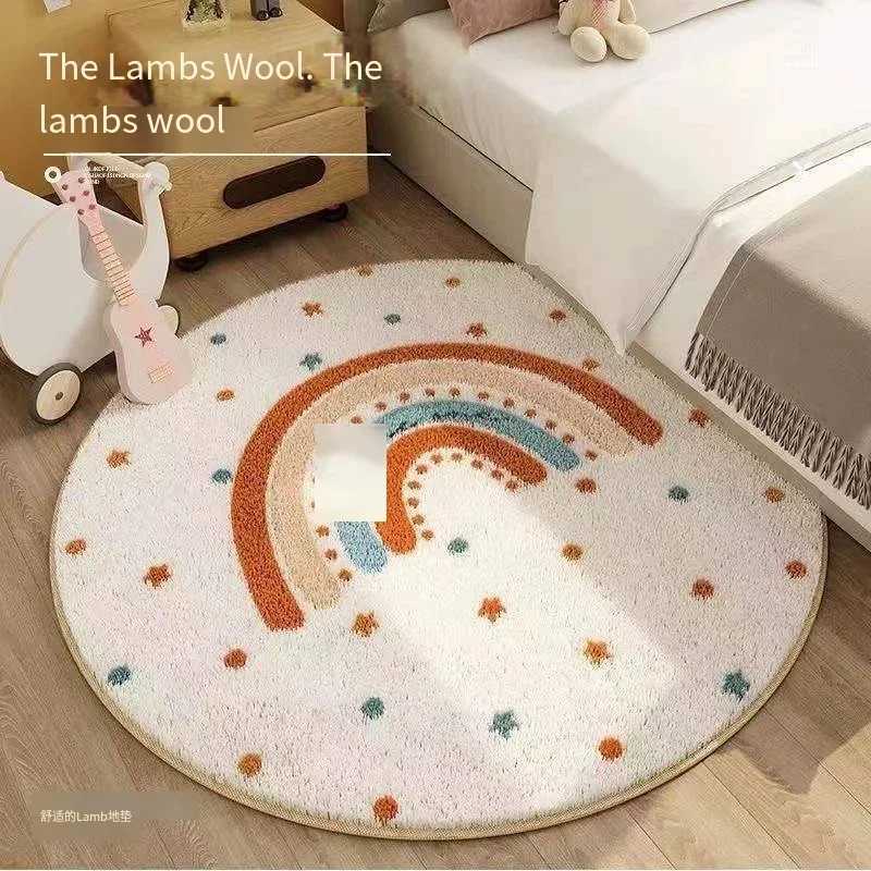 VIKAMA Cartoon Round Imitation Cashmere Carpet Bedroom Bed Childrens Room Small Animal Bed Mat Wear Resistant Cashmere Carpet C250913