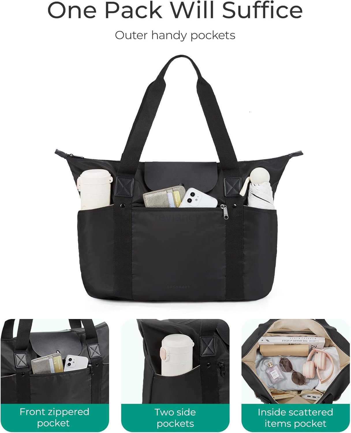 Foldable Tote Bag with Compartments and Zipper for Womens TravelW250913