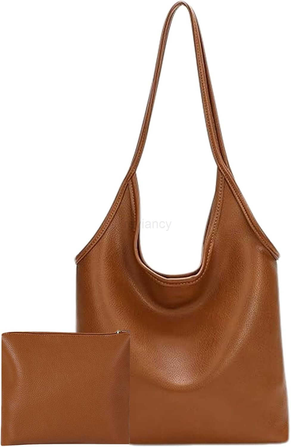 Womens Brown Large Hobo Tote Bag Soft Vegan Crossbody Handbag with Top Handles and Shoulder StrapW250913