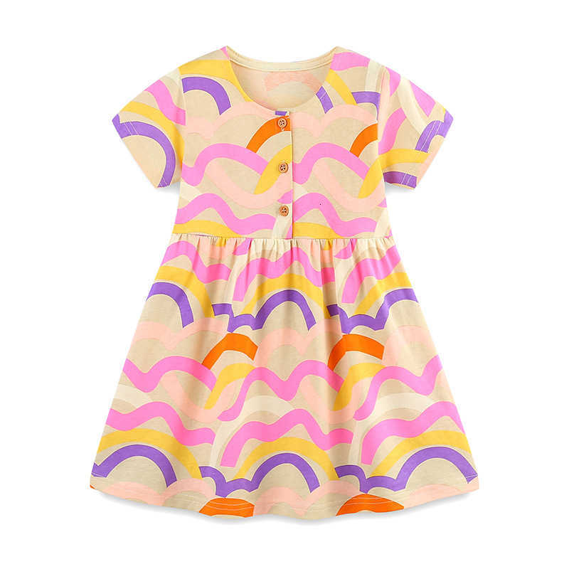 Girl's Dresses Girl's Dress 25 Summer New Children's Princess Dress Knitted Cotton Round Neck Short Sleeve Dress