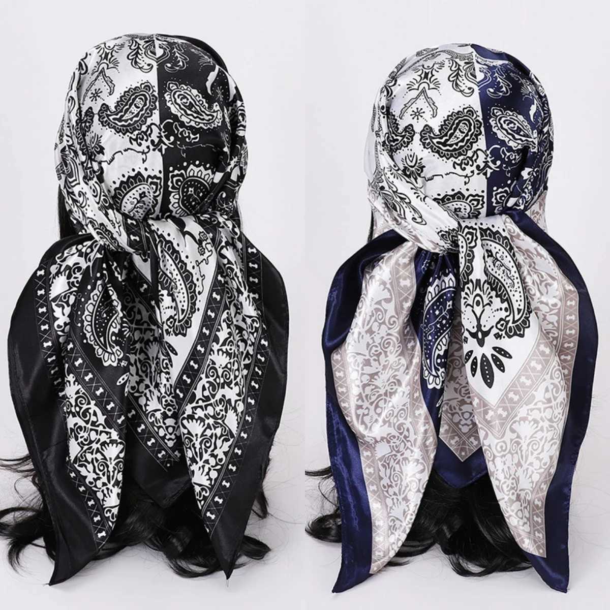 9090CM ic Paisy Print Square Scarf Soft Satin Bandana Vintage Windproof Wrap Casual Shawl Travel Beach Towel G250912
