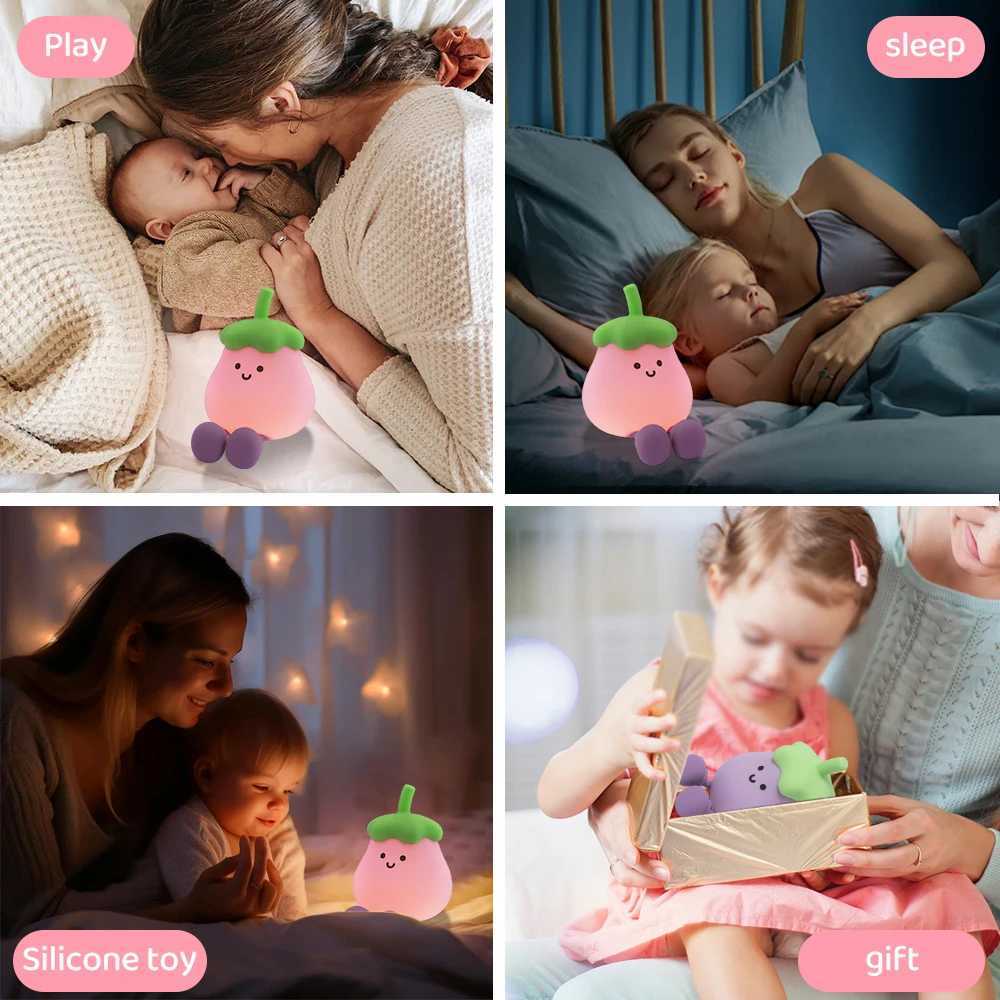 Silicone Cartoon Eggplant Night Light Rechargeable Timing Nursery Sleeping Lamp For Kids Room Beside Nighilights C250913