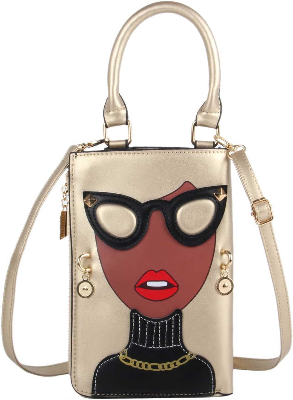 Women Novelty Lady Face Shoulder Bags Funky PU Leather Top Handle Satchel Handbags Clutch Purse for WomenW250912