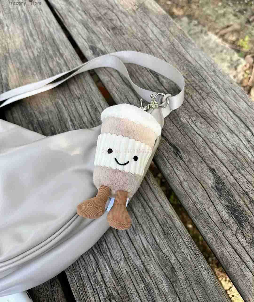 Cute Cat Keychain 15cm Jelly Cat Coffee Cup Pendant Fun Stuffed Animal Bag Charm US EU Gift Z250911