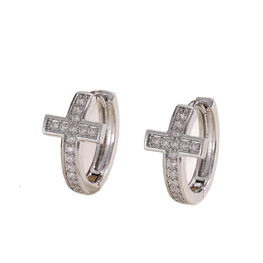French Style Personality Fashion Zircon Cross Versatile Elegant Trendy Earrings