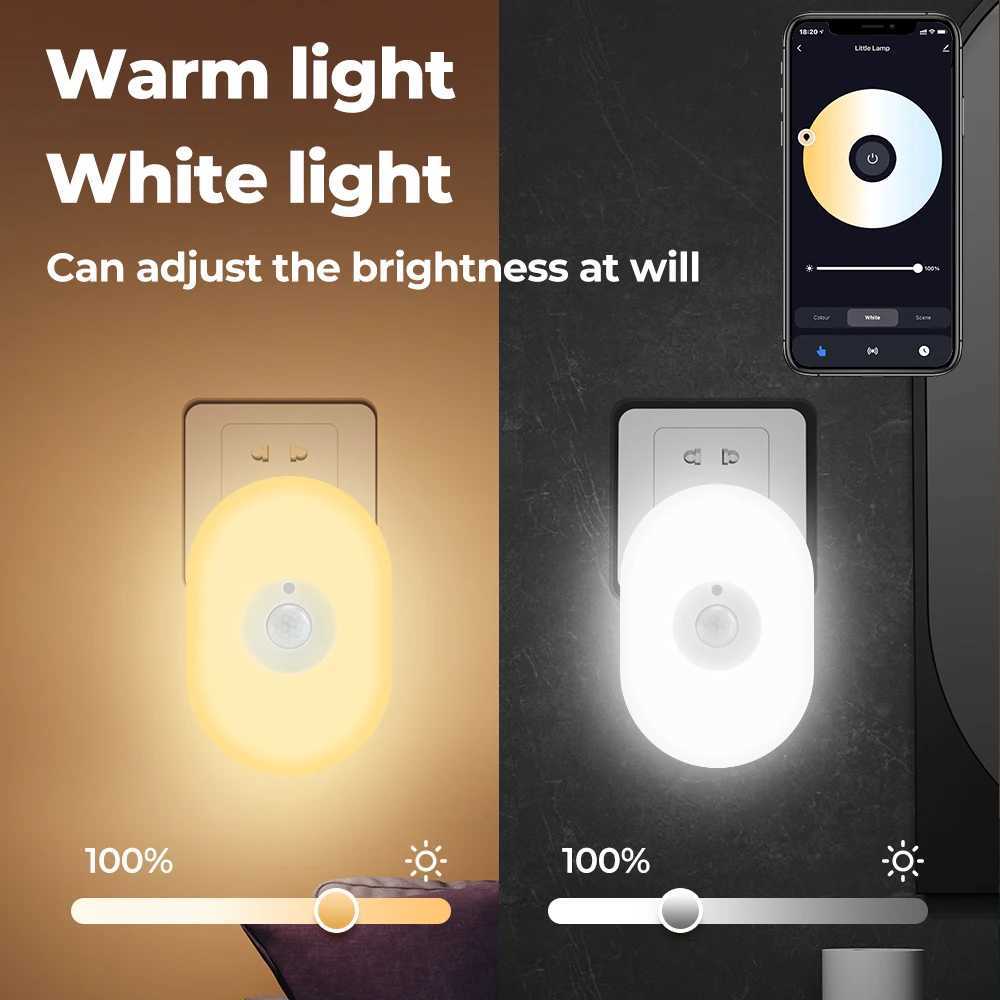 WiFi Tuya Smart Led Night Light PIR Motion Sensor Eu Us Uk Plug In Wall Lamp Warm White RGB Room App Voice For Alexa Google Home C251122