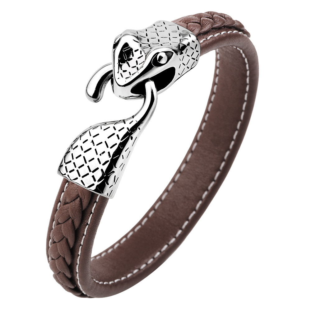 Classic Personalized Leather Stainless Steel Snake Head Handmade Woven Fashion Street Bracelet ddmymoon