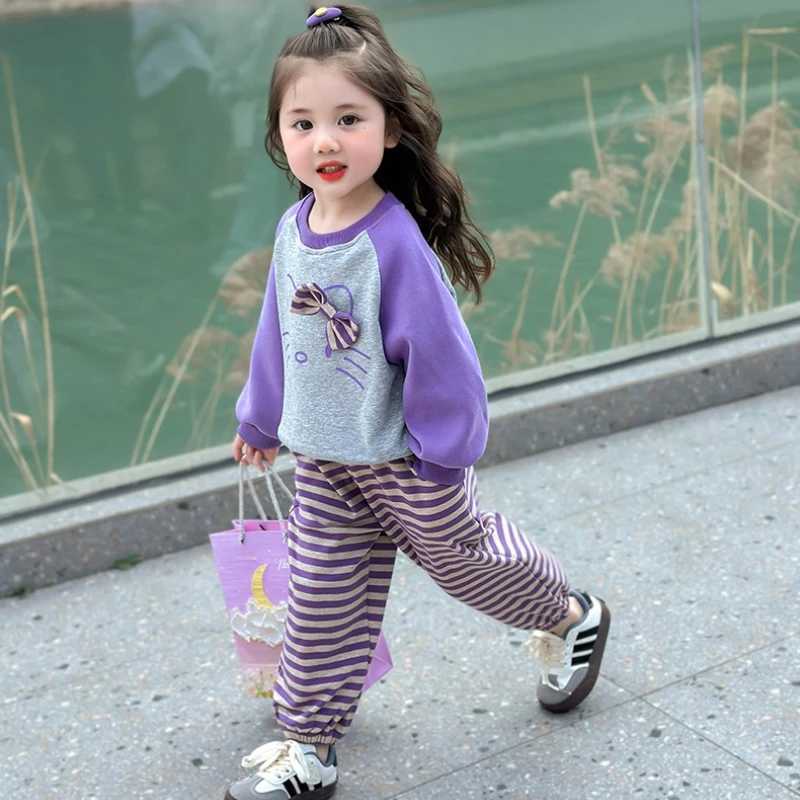 Baby Girl Clothes Set Autumn Kid Helllo Kitty Sweatshirts Pullover Top Striped Pants 2pcs Suit Children Tracksuits Outfits C250913