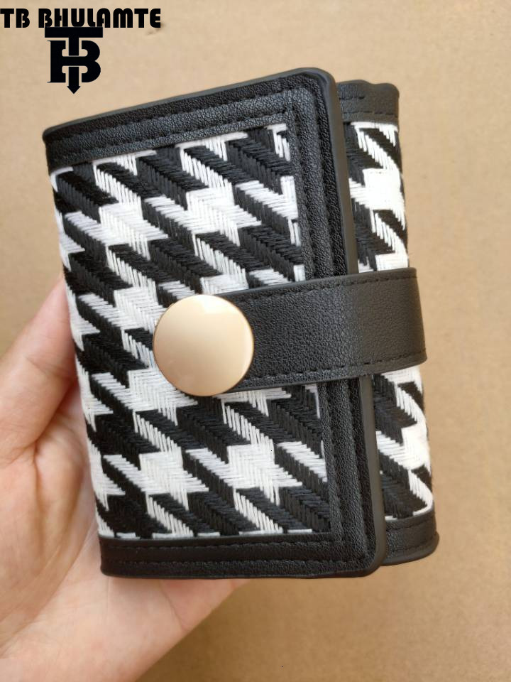 TB BHULAMTE Luxury Designer High Quality Houndstooth Canvas Women's Short Wallet With Buckle Luxury Bag Handbag Long Women's Coin Wallet