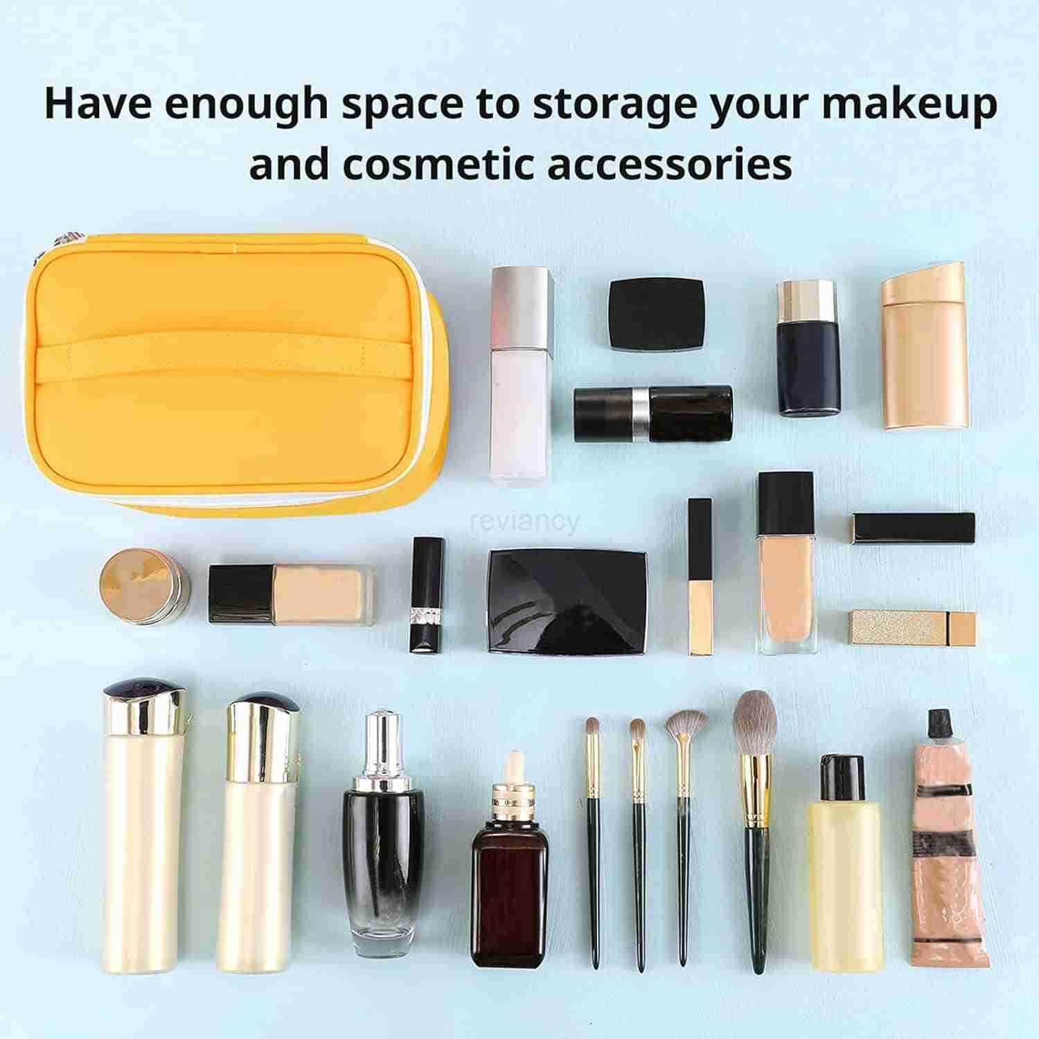 Portable Makeup Bag Cosmetic Bags for Women Medium Pouch Case Purse Make Up Organization WaterproofYellowW250913