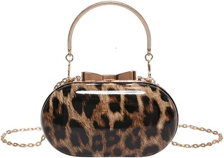 Small Leopard Print Clutch Evening Tote Bag Top Handle Cheetah Print Satchel Handbag with Chain Animal Print PurseW250913