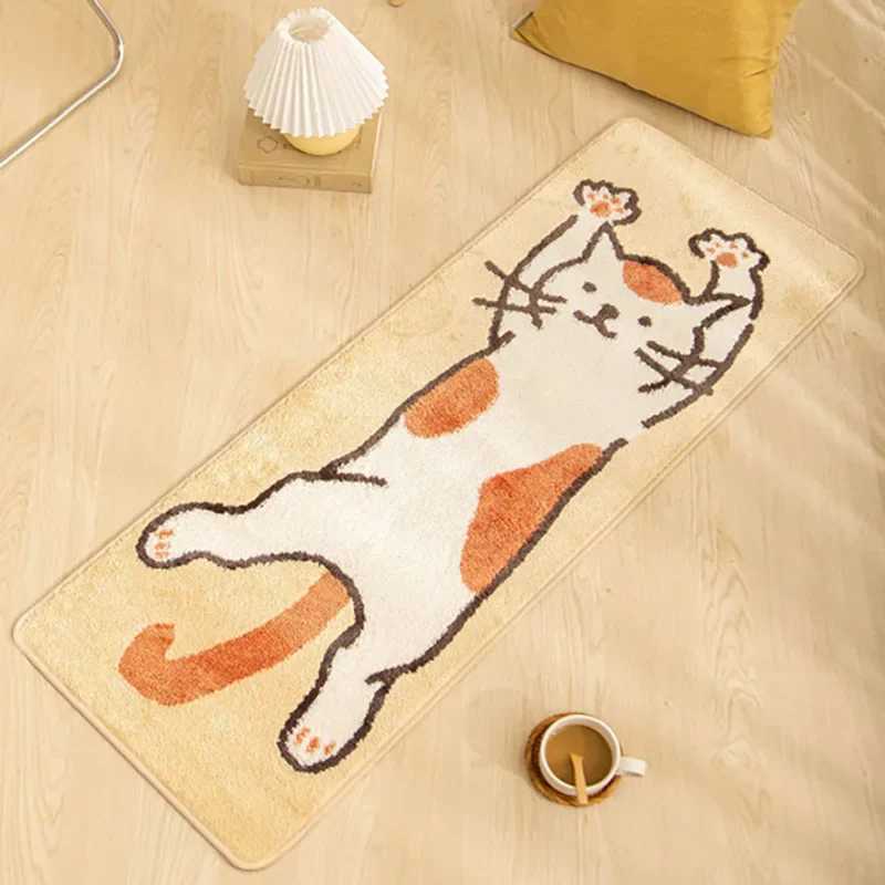 VIKAMA Cartoon Cat Carpet For Cooling And Keeping Warm Long Bedside Blanket For Bedrooms Corridor Floor Mat Home Decoration C250913