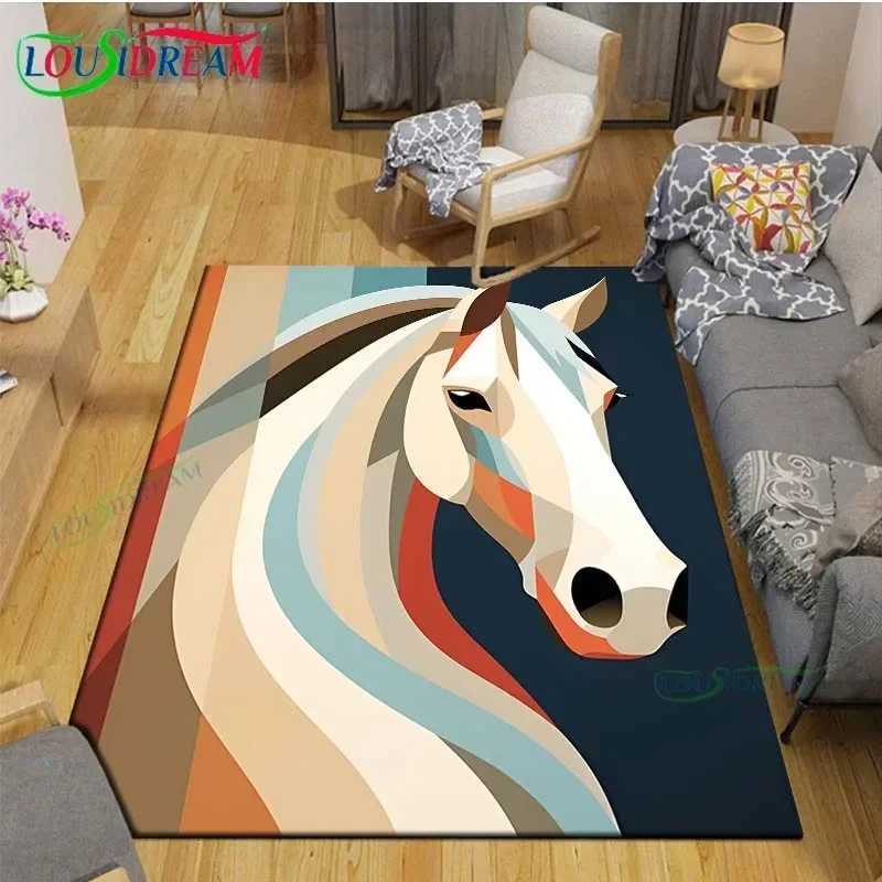 3D Realistic Horse Print Area Rug NonSlip Large Carpet for Living Room or Kids Bedroom Artistic Home Decor Floor Mat C250913