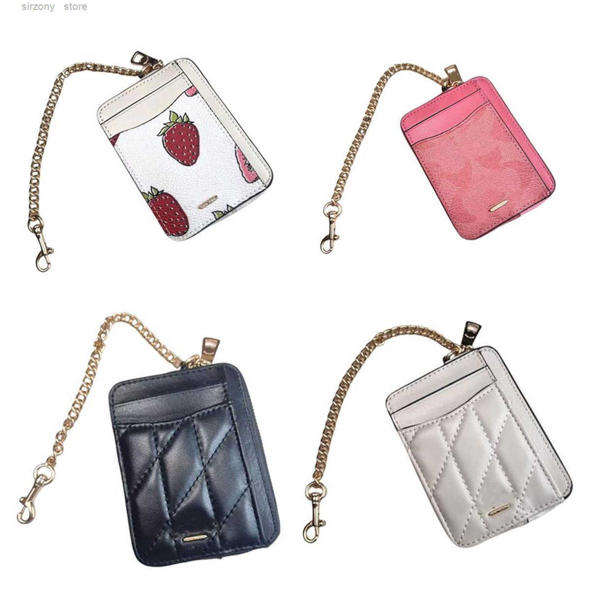 er Bag Charm Co ch New Short strawberry cherry Zip Card Case In Signature Leather Wallet Keychain Fold Purse Wallet of Women Essential Chain Coin Purs