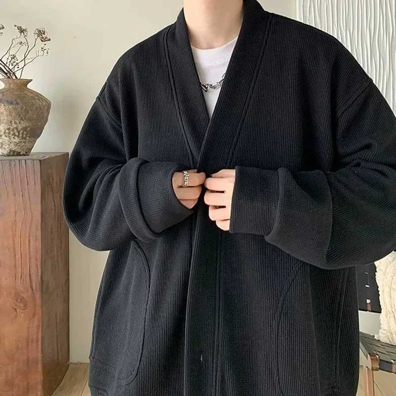 2024 New Korean Fashion Cardigan For Men Autumn Solid Color Y2K Streetwear Sweatshirts Man Casual Vintage Loose Jackets Sweaters W250905