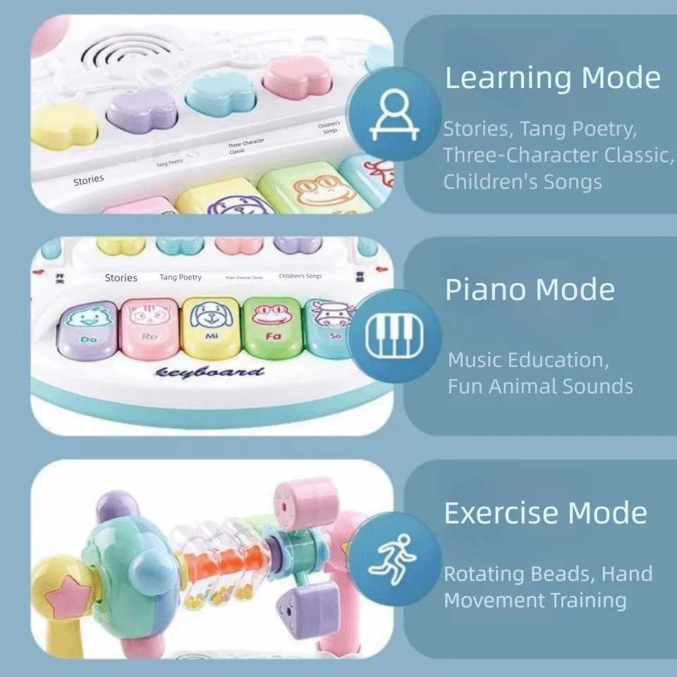 Interactive Baby Music Piano Toy with Light Sound Animals Sounding Rotating Music Piano Music Instrument 5 Keys Keyboard C250913