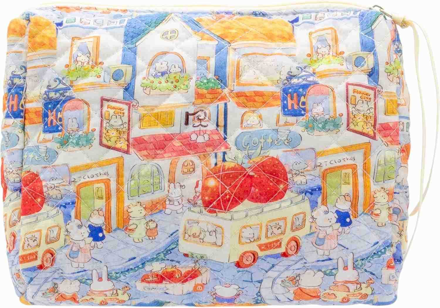 Quilted Makeup Bag Large Travel Zipper Soft Cosmetic Case for Women Girls Make UpCherry BeigeW250913