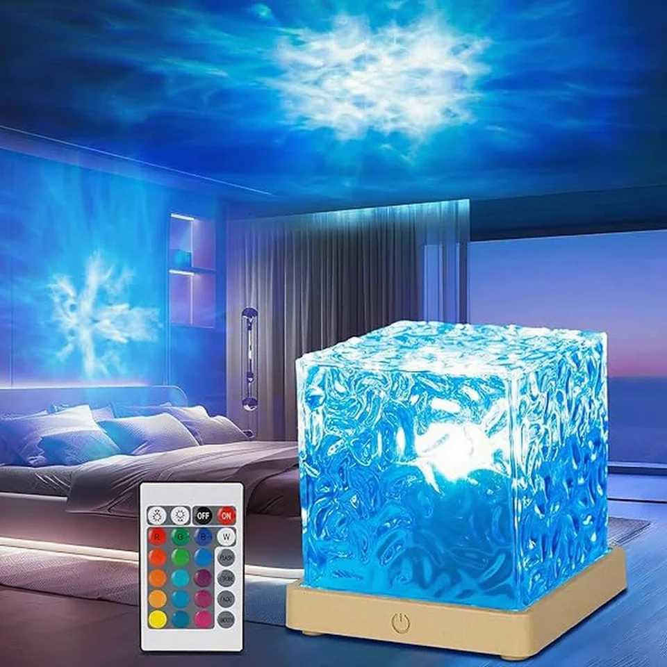 16Colors Ocean Wave Projector Light Dynamic Rotating Flame Remote RGB Dimmable Water Ripple LED Night Lamp for Living Room Decor C251122