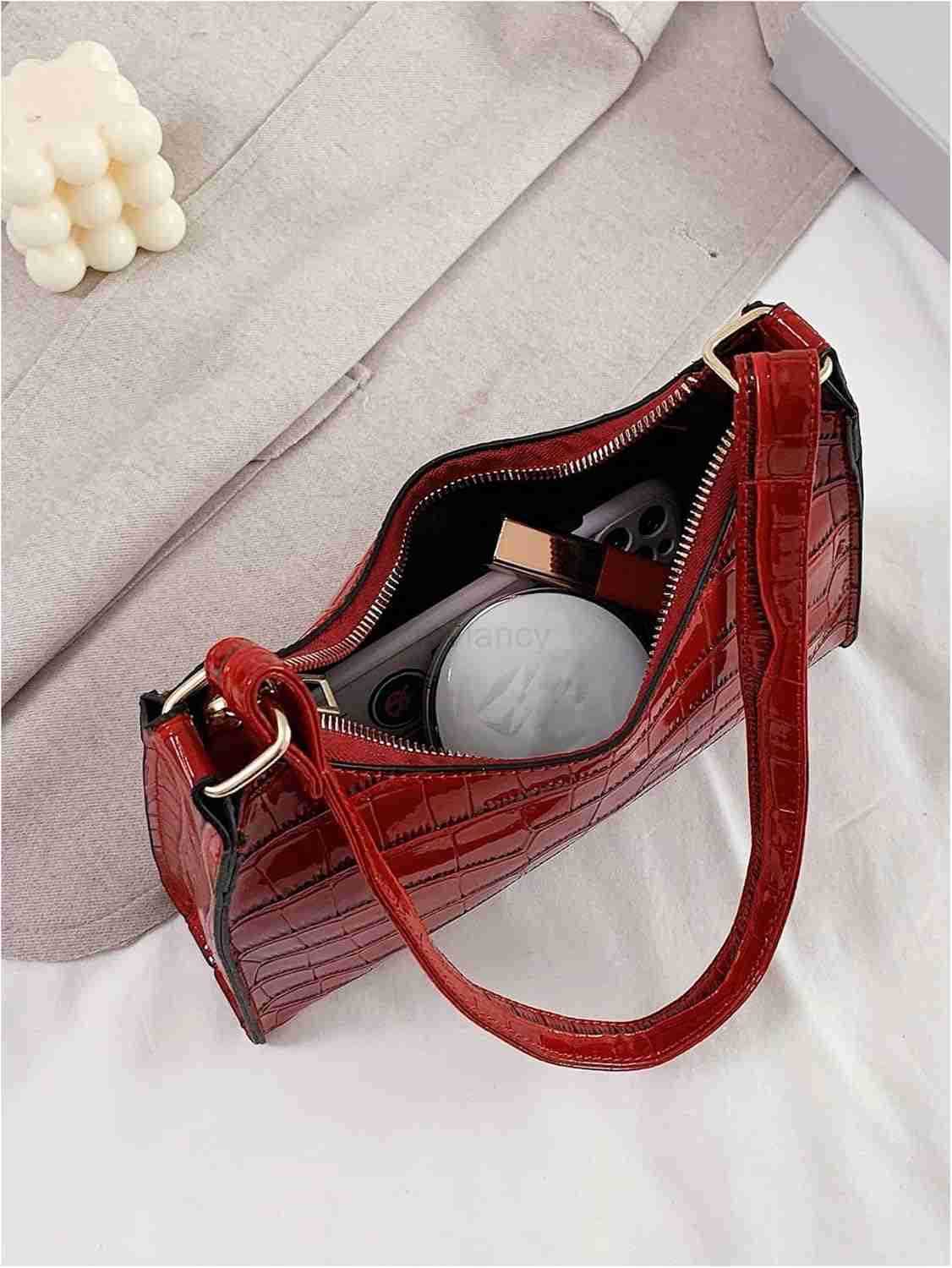Womens PU Leather Underarm Bag Zipper Shoulder Handbags Top Handle PurseW250913