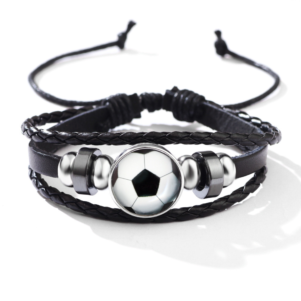 Luminous Leather Basketball Football Baseball Cowhide Woven Bracelet Glass Buckle Fluorescent Wristband ddmymoon