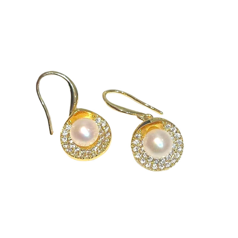 Crystal Circle Pearl Drop Earrings for Women Elegant Rhinestone Hoop Earrings Wedding Party Daily Jewelry Gift