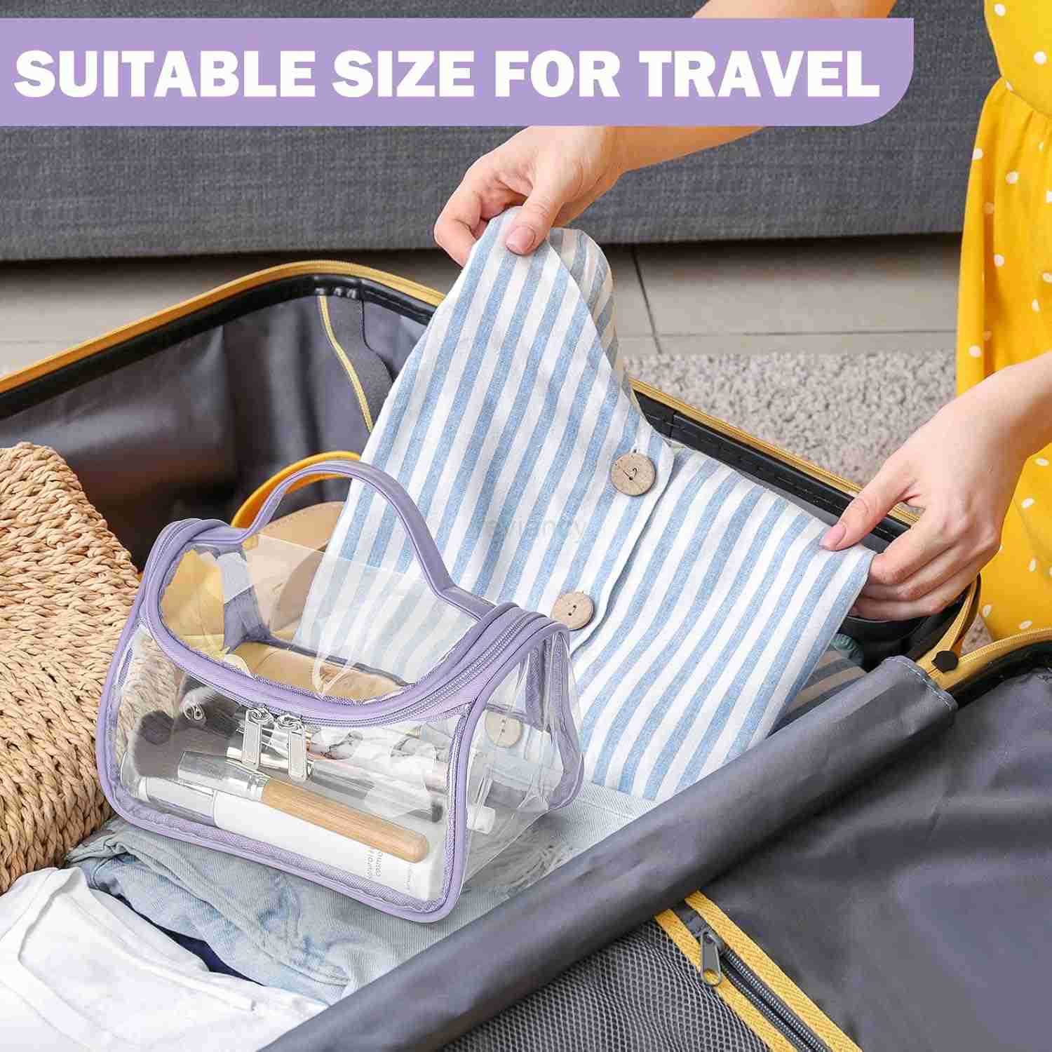Heavy Duty Clear Cosmetic Bag Waterproof Transparent Travel Makeup Toiletry Organizer Bag Purple1pcsW250913