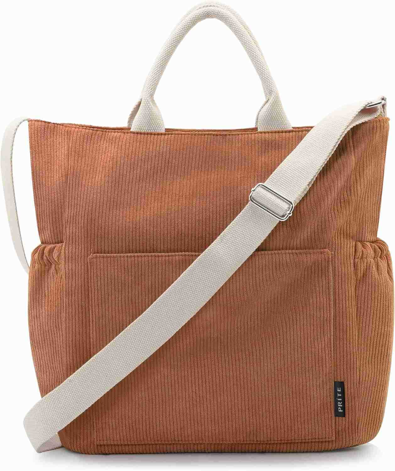 Corduroy Tote Bag for Women Large Crossbody Hobo Shoulder Bag with Pockets Tote Handbag for WorkCollegeShoppingW250913