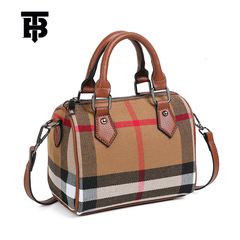 TB BHULAMTE Designer Bag Canvas Luxury bag Plaid Genuine Leather Boston Pillow Bag Handbag Stylish Single Shoulder Crossbody Women's Bag Portable