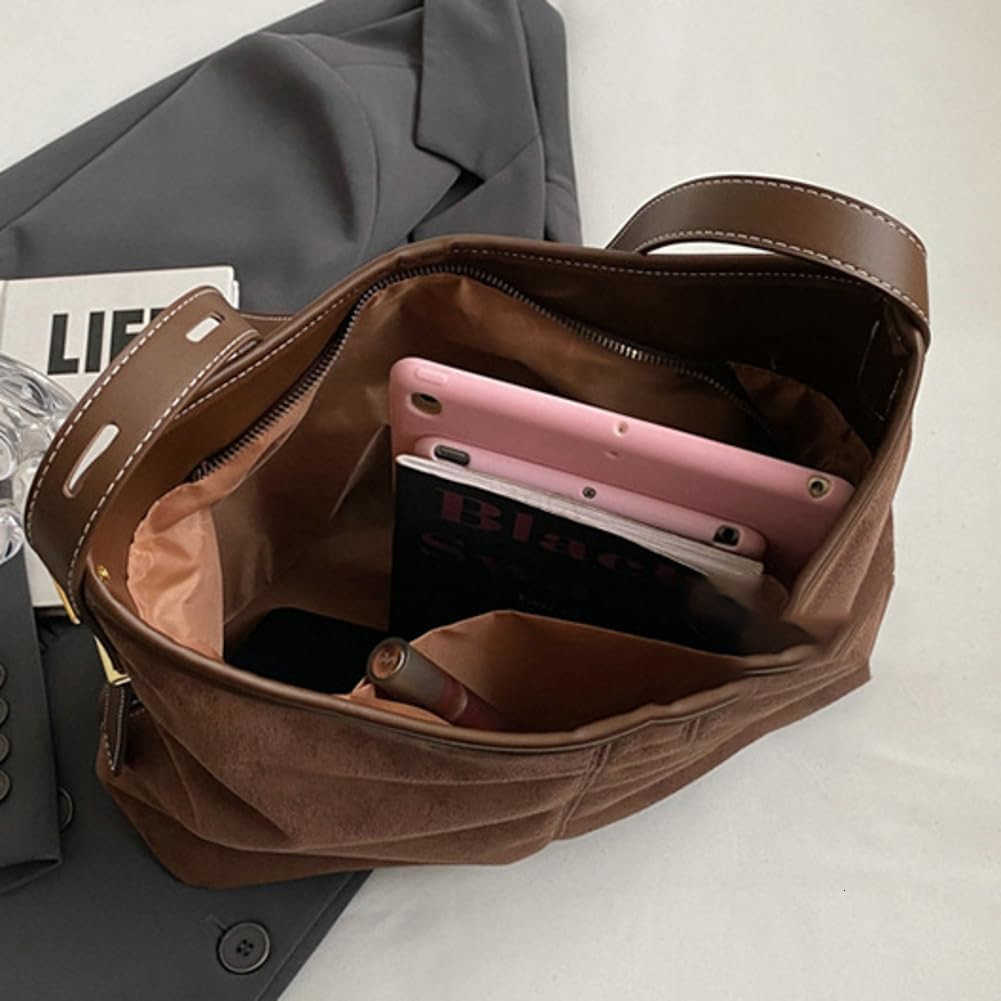 Tote Bag for Women Suede Classic Tophandle Shoulder Bags Slouchy Hobo Crossbody Bag Retro College Work Purse HandbagW250913