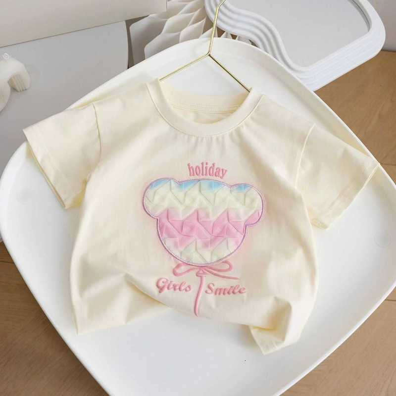 Girls Cartoon Cotton Short Sleeve 2024 Summer New Three-Dimensional Bear Little Girl Western Style Sweet T-Shirt