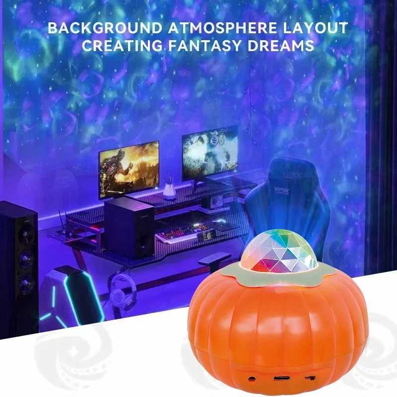Pumpkin Water Ripple Galaxy Projector Light LED Night Lamp USB Rechargeable Remote Control Music Sync Room Party Halloween Decor C250913