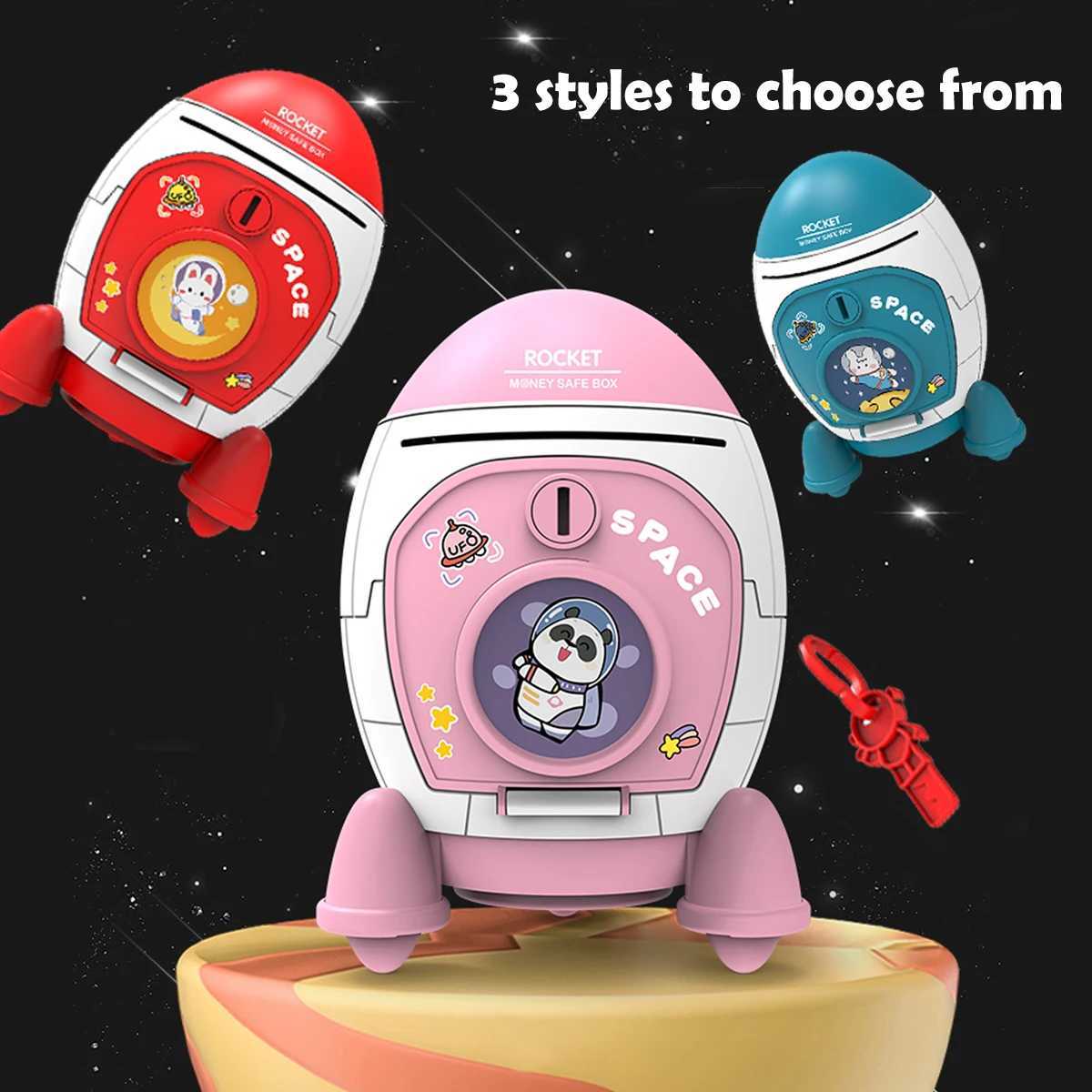 Piggy Bank Toys Rocket Spacecraft Large Capacity Key Unlocking Puzzle Toy 3 Color could be Chosen Gifts for 3 Boys and Girls C250913