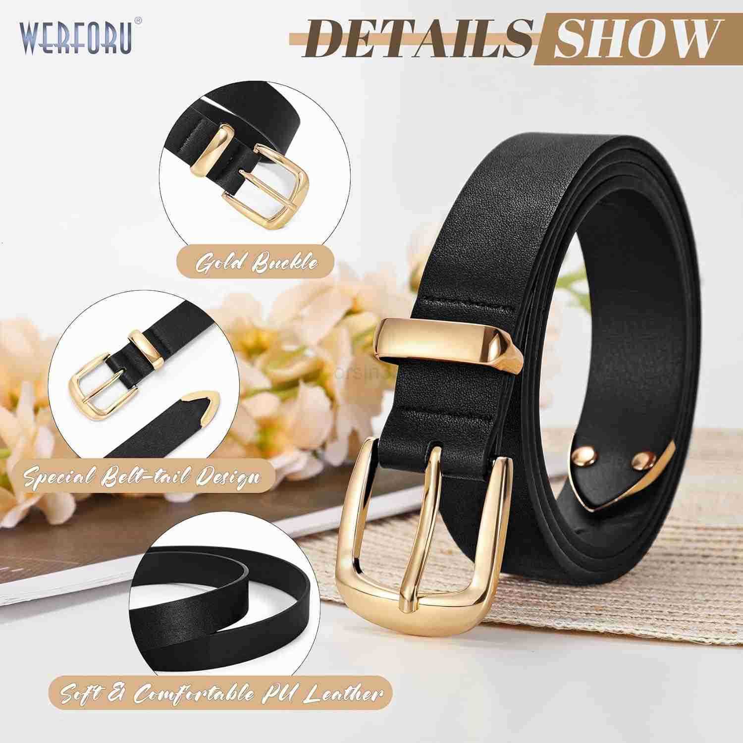 Women Belt Fashion Leather Waist Belt for Pants Jean Women Leather Belts with Gold BuckleW250913