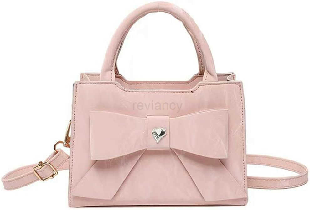 Ladies Bow Handbag with Crystal Heart Detail PU Leather Small Crossbody Purse with Top HandleW250913